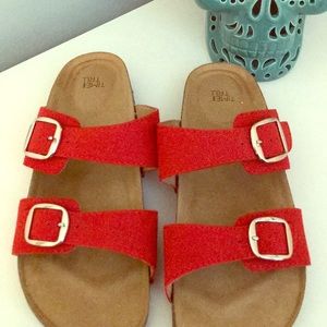 Time and Tru red faux suede adjustable sandals